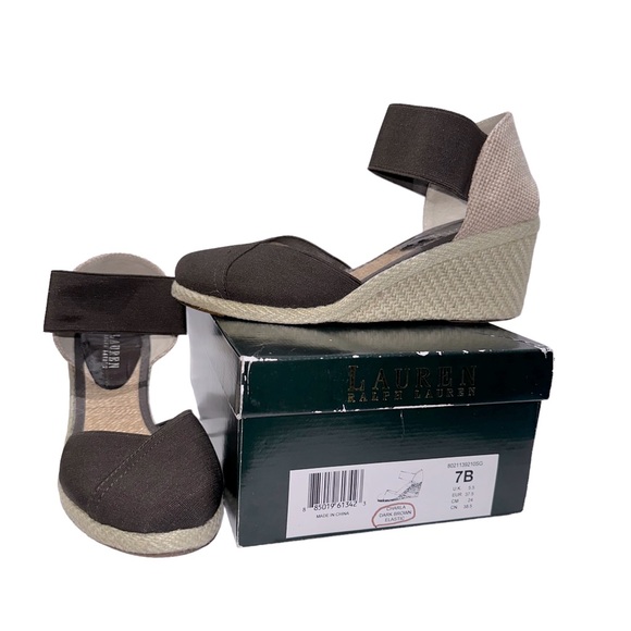 Lauren Ralph Lauren Shoes - Lauren Ralph Lauren Charla Dark Brown Canvas Wedge Espadrilles, Size7B, GUC